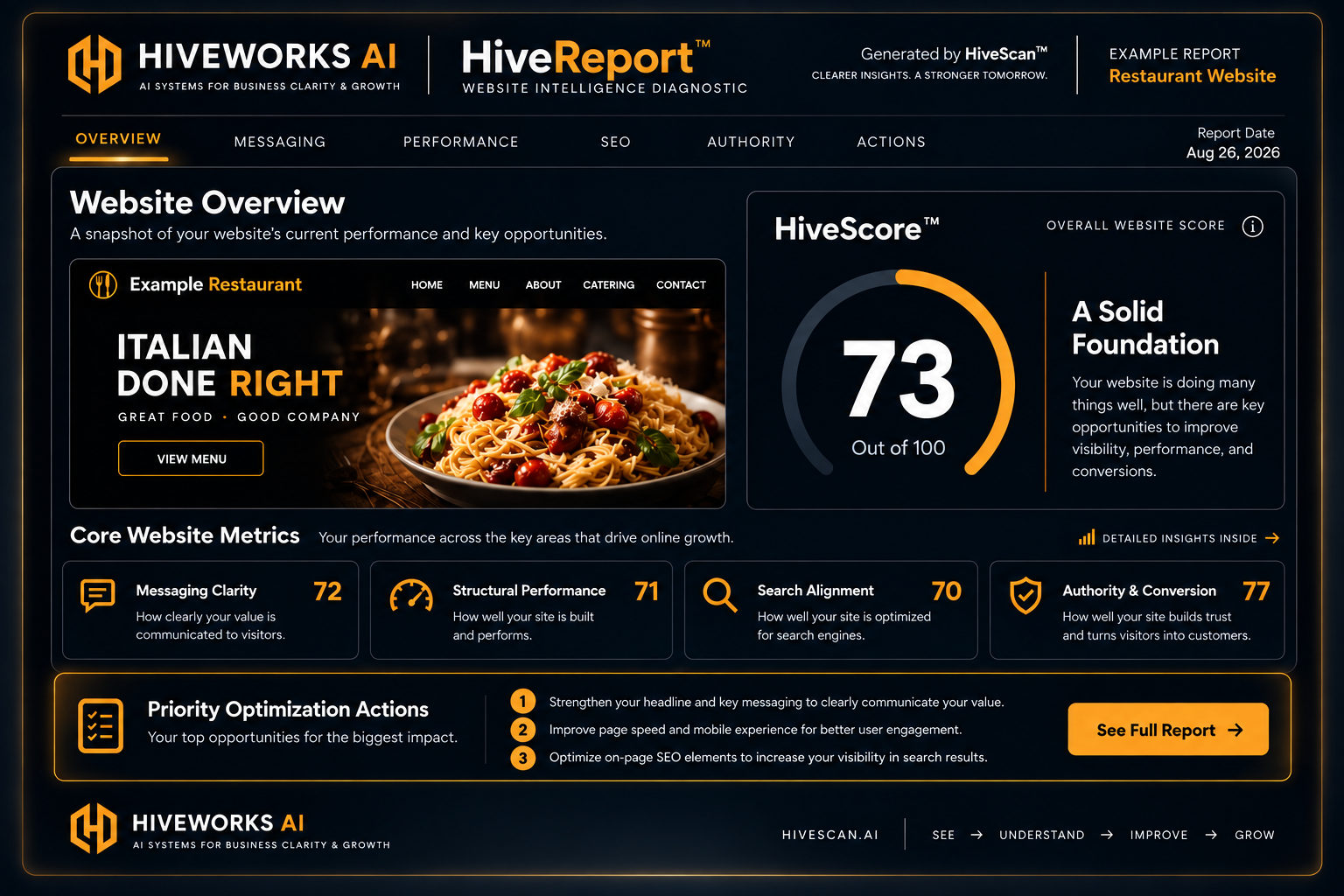 HiveReport Website Intelligence Diagnostic Report